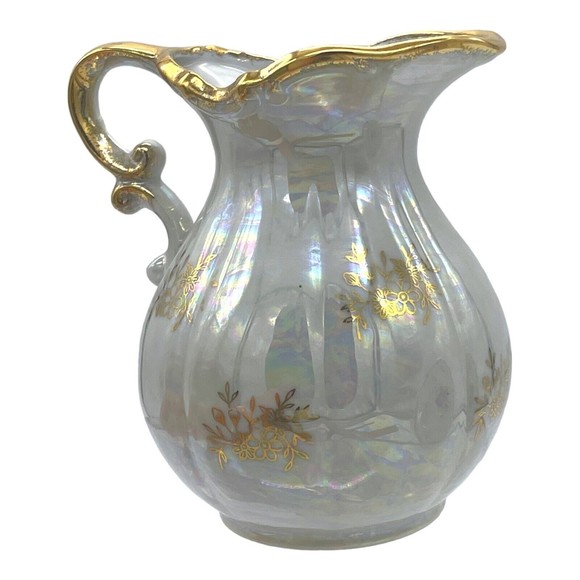 VINTAGE Japan Lusterware Portrait Of Courting Couple Pitcher and Bowl Gold Rim - Picture 5 of 15